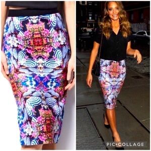 Milly XS blue umbrella stretchy pencil skirt